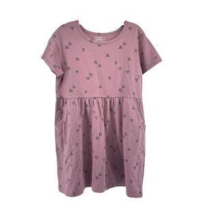 Cat & Jack Girls Purple Heart Print Pocket Dress Size 6/7